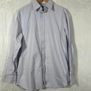 Banana Republic Button Up Large Purple White Mini Stripe Slim Fit Cotton Stretch